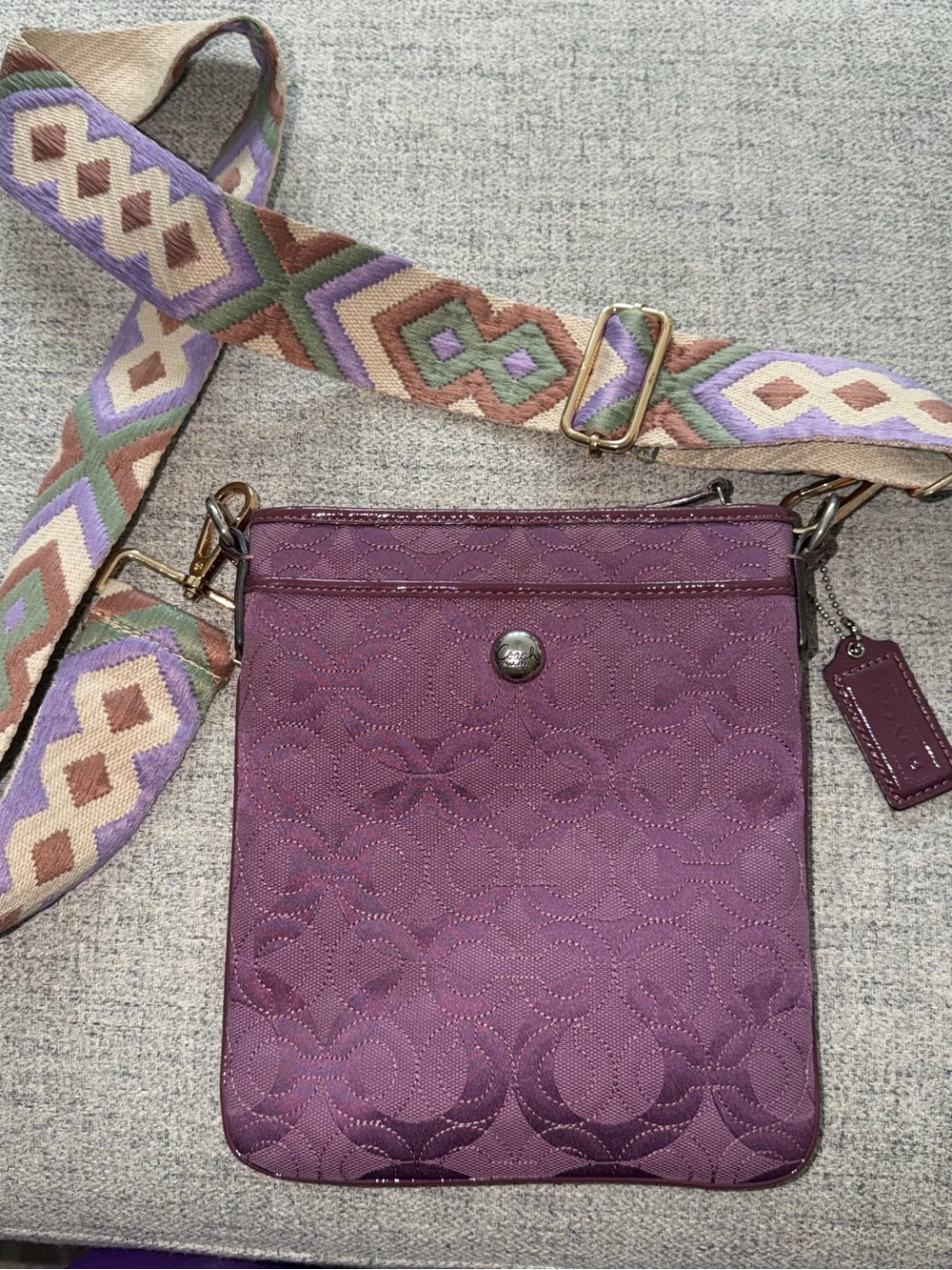 Coach Purple Crossbody with Patterned Strap